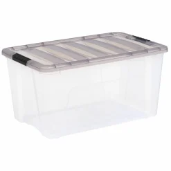 IRIS® Stack & Pull™ Clear Storage Box with Gray Lid