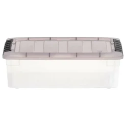 IRIS® Stack & Pull™ Clear Storage Box with Gray Lid