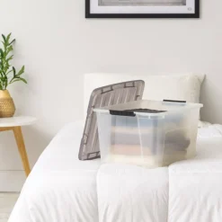 IRIS® Stack & Pull™ Clear Storage Box with Gray Lid