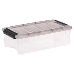 IRIS® Stack & Pull™ Clear Storage Box with Gray Lid