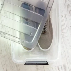 IRIS® Stack & Pull™ Clear Storage Box with Gray Lid