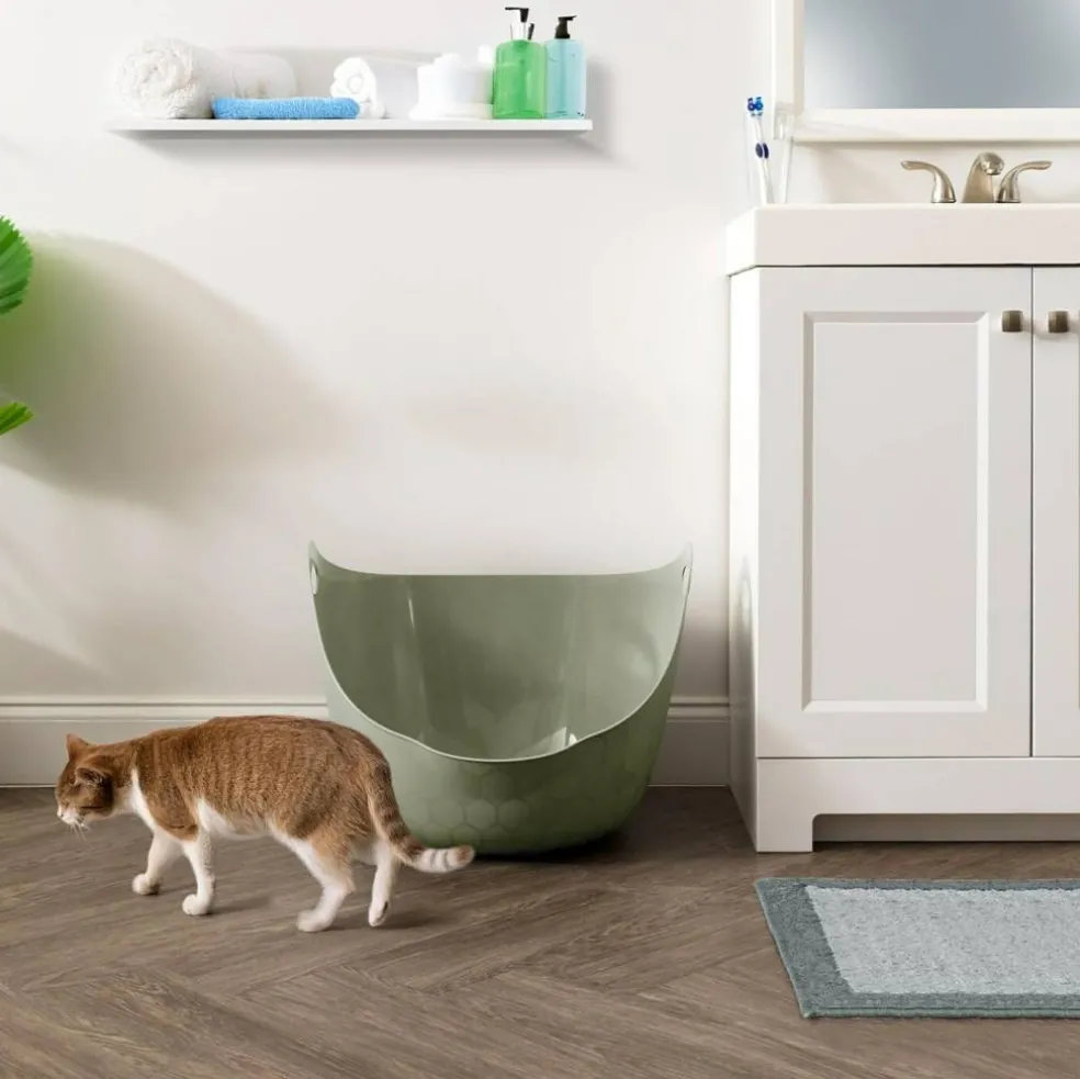 IRIS USA Cat Litter Box with High Walls and Handles, Made with Flexible Plastic, Sage Green