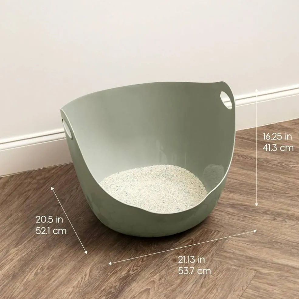 IRIS USA Cat Litter Box with High Walls and Handles, Made with Flexible Plastic, Sage Green