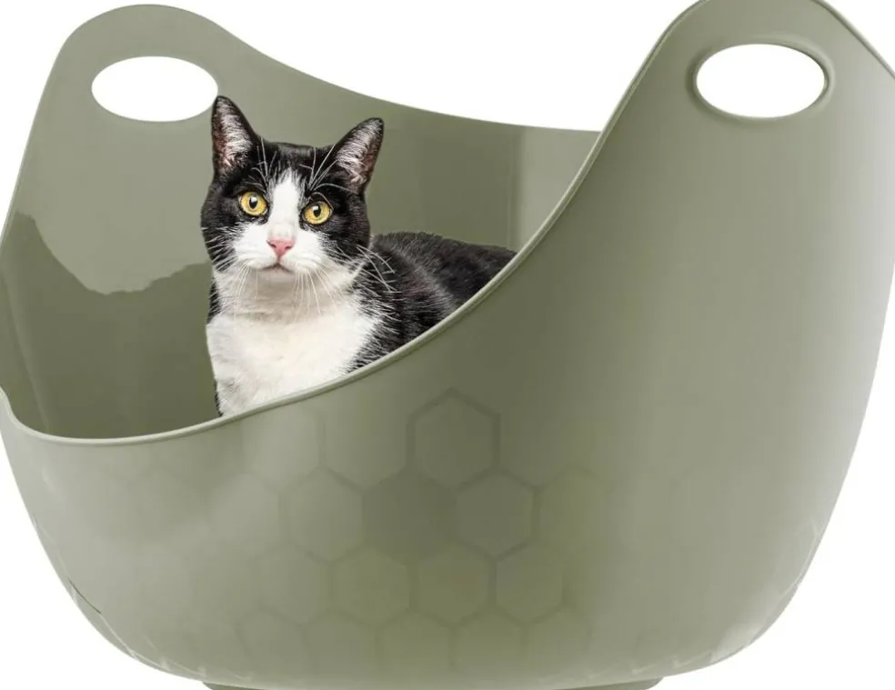 IRIS USA Cat Litter Box with High Walls and Handles, Made with Flexible Plastic, Sage Green