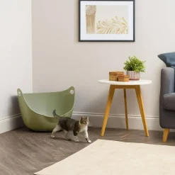 IRIS USA Cat Litter Box with High Walls and Handles, Made with Flexible Plastic, Sage Green