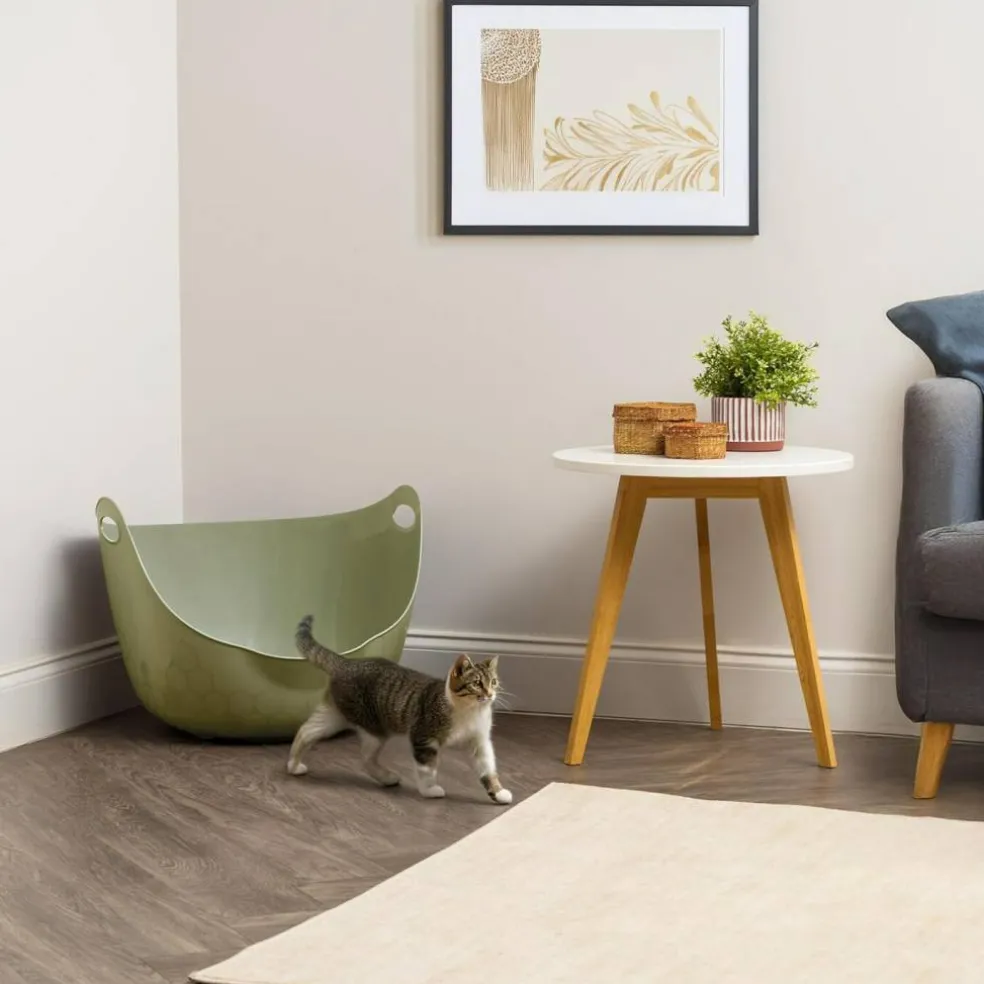 IRIS USA Cat Litter Box with High Walls and Handles, Made with Flexible Plastic, Sage Green
