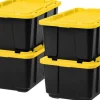 IRIS USA 27Gal/108Qt 4 Pack Large All-Weather Heavy-Duty Stackable Storage Plastic Bin Tote Container with Quick Snap Lid, Yellow