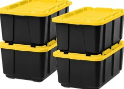 IRIS USA 27Gal/108Qt 4 Pack Large All-Weather Heavy-Duty Stackable Storage Plastic Bin Tote Container with Quick Snap Lid, Yellow