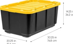 IRIS USA 27Gal/108Qt 4 Pack Large All-Weather Heavy-Duty Stackable Storage Plastic Bin Tote Container with Quick Snap Lid, Yellow