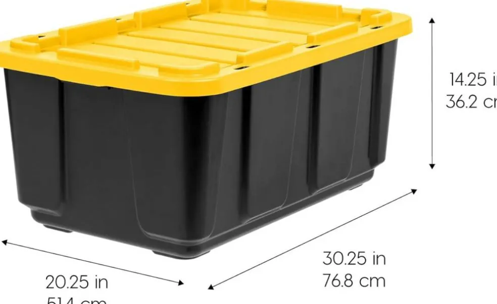 IRIS USA 27Gal/108Qt 4 Pack Large All-Weather Heavy-Duty Stackable Storage Plastic Bin Tote Container with Quick Snap Lid, Yellow