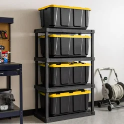 IRIS USA 27Gal/108Qt 4 Pack Large All-Weather Heavy-Duty Stackable Storage Plastic Bin Tote Container with Quick Snap Lid, Yellow