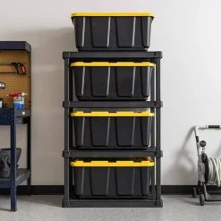 IRIS USA 27Gal/108Qt 4 Pack Large All-Weather Heavy-Duty Stackable Storage Plastic Bin Tote Container with Quick Snap Lid, Yellow