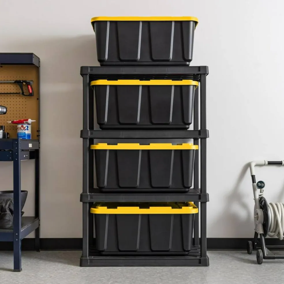 IRIS USA 27Gal/108Qt 4 Pack Large All-Weather Heavy-Duty Stackable Storage Plastic Bin Tote Container with Quick Snap Lid, Yellow