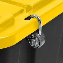 IRIS USA 27Gal/108Qt 4 Pack Large All-Weather Heavy-Duty Stackable Storage Plastic Bin Tote Container with Quick Snap Lid, Yellow