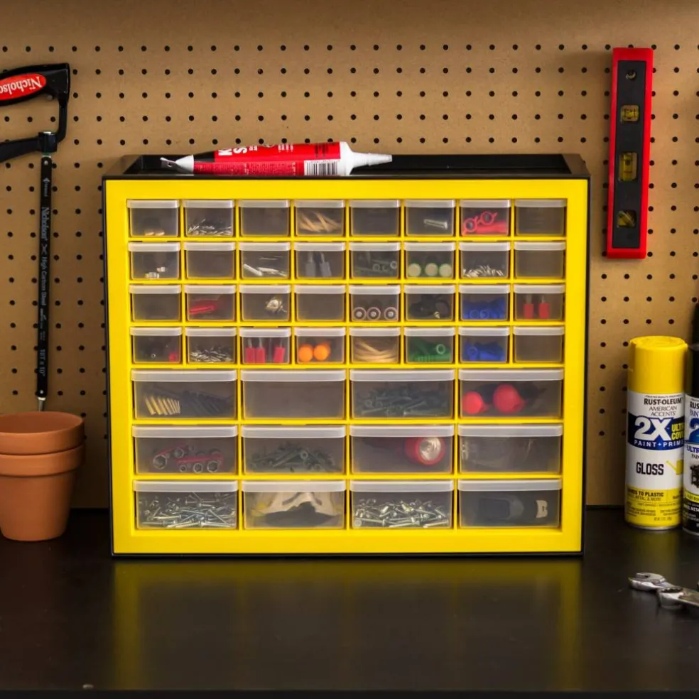 IRIS USA Hardware and Craft Parts Cabinet, 5 Sizes, Black/Yellow