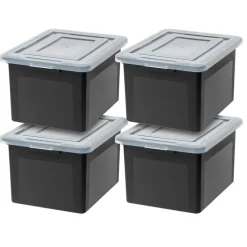 IRIS USA Letter/Legal File Tote Box, BPA-Free Plastic Storage Bin Tote Organizer with Durable and Secure Latching Lid, Stackable and Nestable, Black/Clear