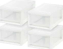 IRIS USA 4 Pack 6qt Plastic Compact Stackable Storage Drawers, Black/White