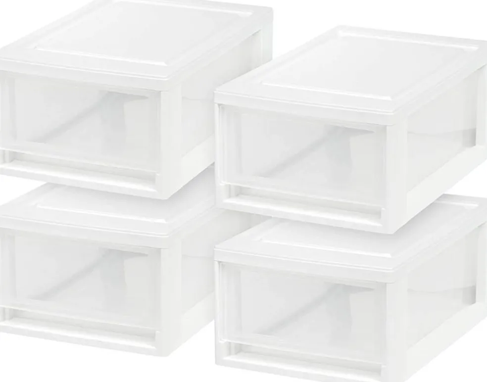 IRIS USA 4 Pack 6qt Plastic Compact Stackable Storage Drawers, Black/White