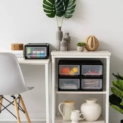 IRIS USA 4 Pack 6qt Plastic Compact Stackable Storage Drawers, Black/White