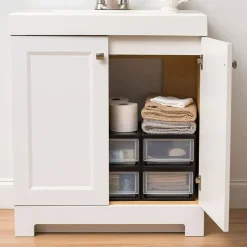IRIS USA 4 Pack 6qt Plastic Compact Stackable Storage Drawers, Black/White