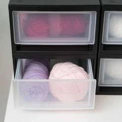 IRIS USA 4 Pack 6qt Plastic Compact Stackable Storage Drawers, Black/White