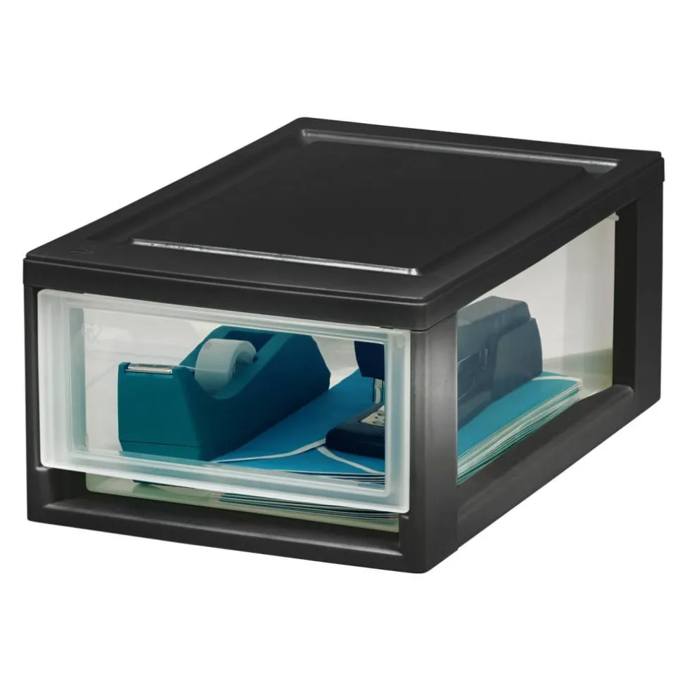 IRIS USA 4 Pack 6qt Plastic Compact Stackable Storage Drawers, Black/White