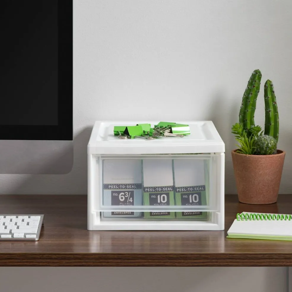IRIS USA 4 Pack 6qt Plastic Compact Stackable Storage Drawers, Black/White