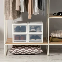 IRIS USA 4 Pack 6qt Plastic Compact Stackable Storage Drawers, Black/White