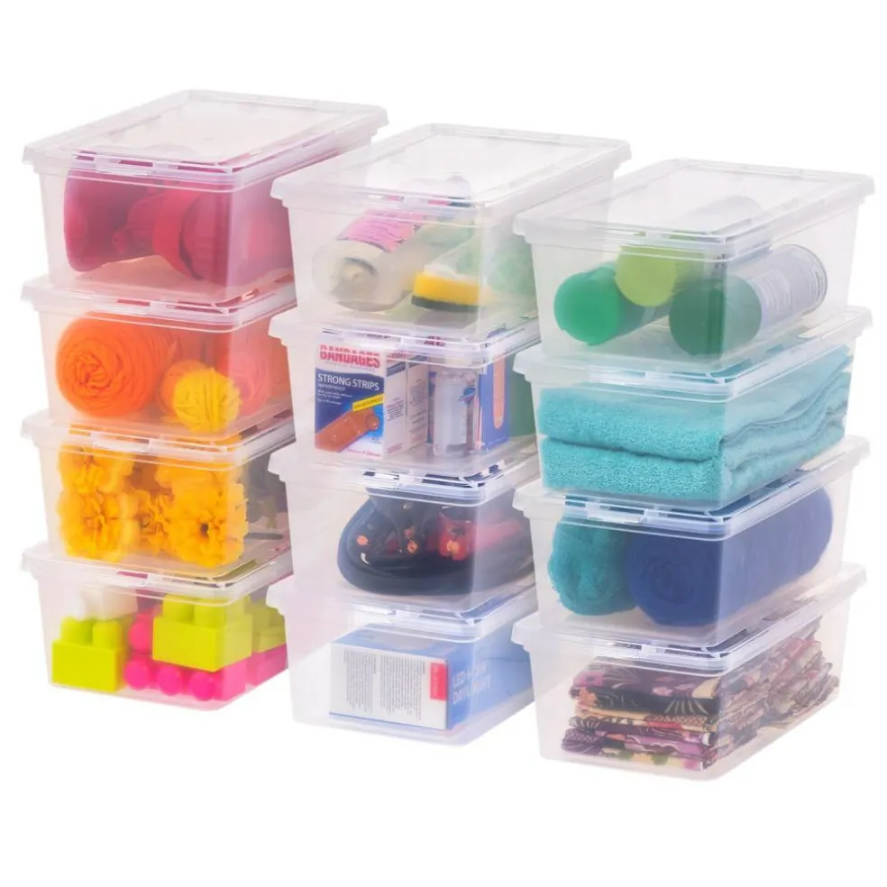 IRIS USA 12 Pack 6qt Plastic Storage Bin Tote Organizing Container with Latching Lid, Shoe Box, Clear