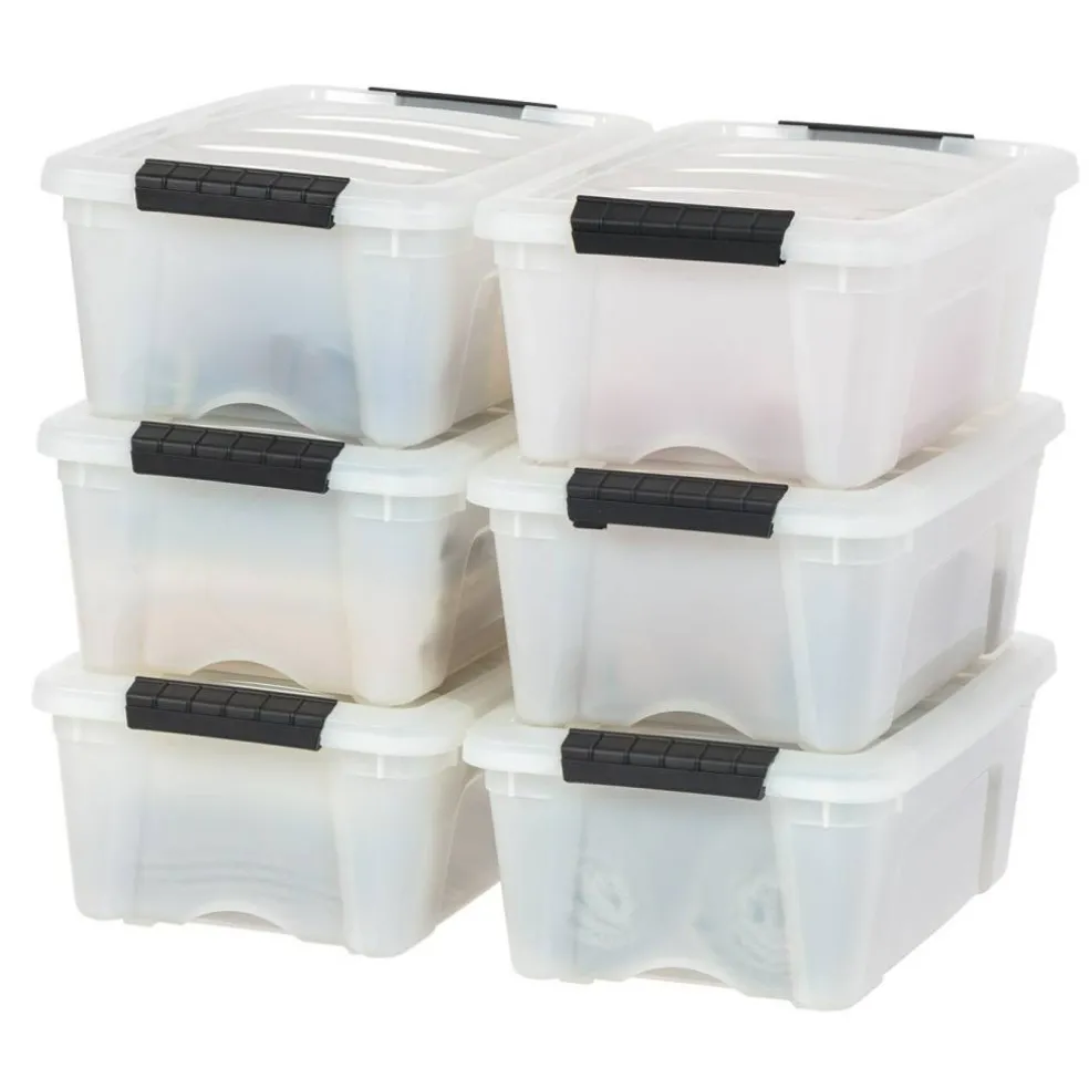 IRIS USA 6 Pack 12qt Plastic Storage Bin with Lid and Secure Latching Buckles, Pearl