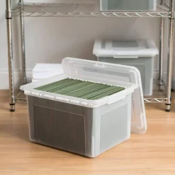 IRIS USA Plastic File Boxes With Lids for Letter/Legal File, Clear 35 Qt. 1 Pack