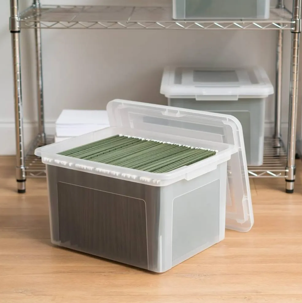 IRIS USA Plastic File Boxes With Lids for Letter/Legal File, Clear 35 Qt. 1 Pack