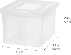 IRIS USA Plastic File Boxes With Lids for Letter/Legal File, Clear 35 Qt. 1 Pack