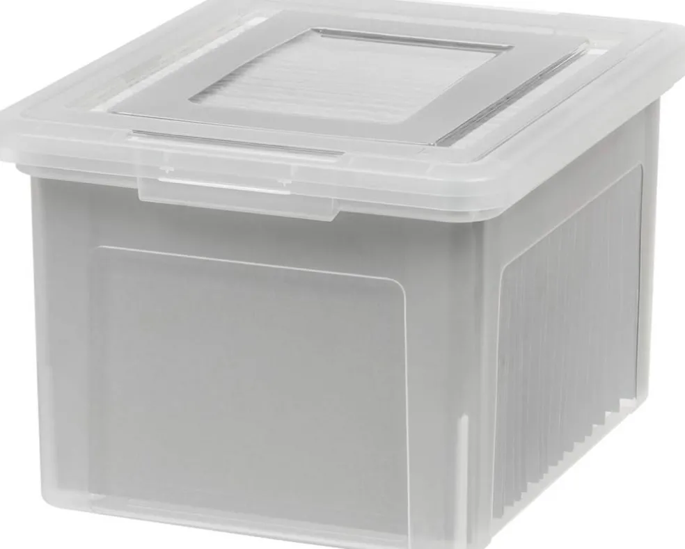 IRIS USA Plastic File Boxes With Lids for Letter/Legal File, Clear 35 Qt. 1 Pack