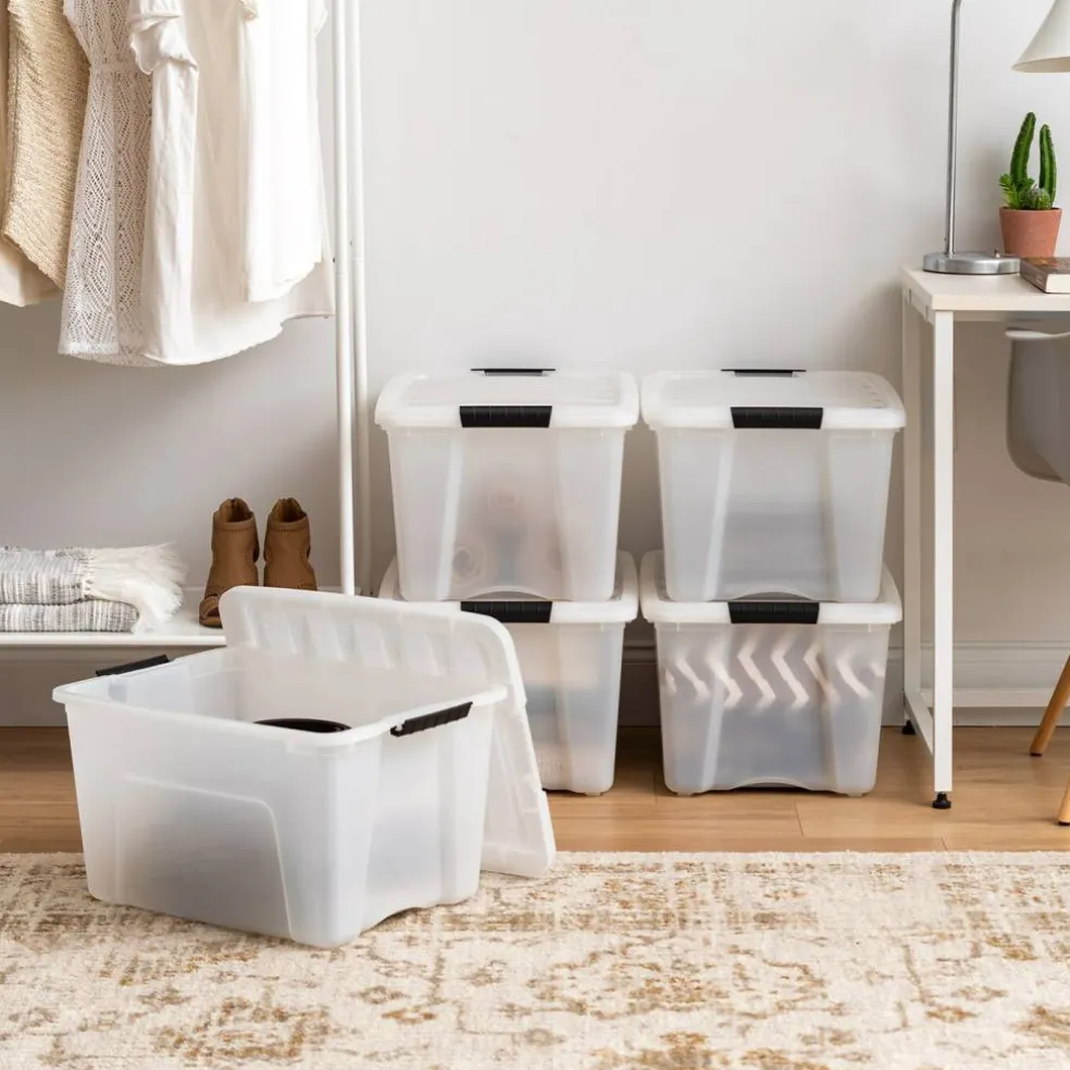 IRIS USA Plastic Storage Bins with Lids and Secure Latching Buckles