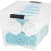IRIS USA 53qt Plastic Storage Bin with Lid and Secure Latching Buckles, Clear