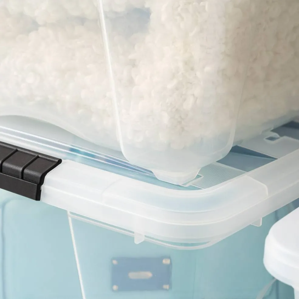 IRIS USA 53qt Plastic Storage Bin with Lid and Secure Latching Buckles, Clear