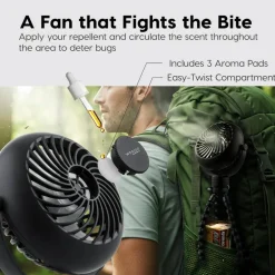 IRIS USA WOOZOO 3.5" Cordless Portable Personal Fan with Flexible Tripod Stand, 10-Hour Runtime, 360° Tilt, 3 Speeds, LED Light, Black