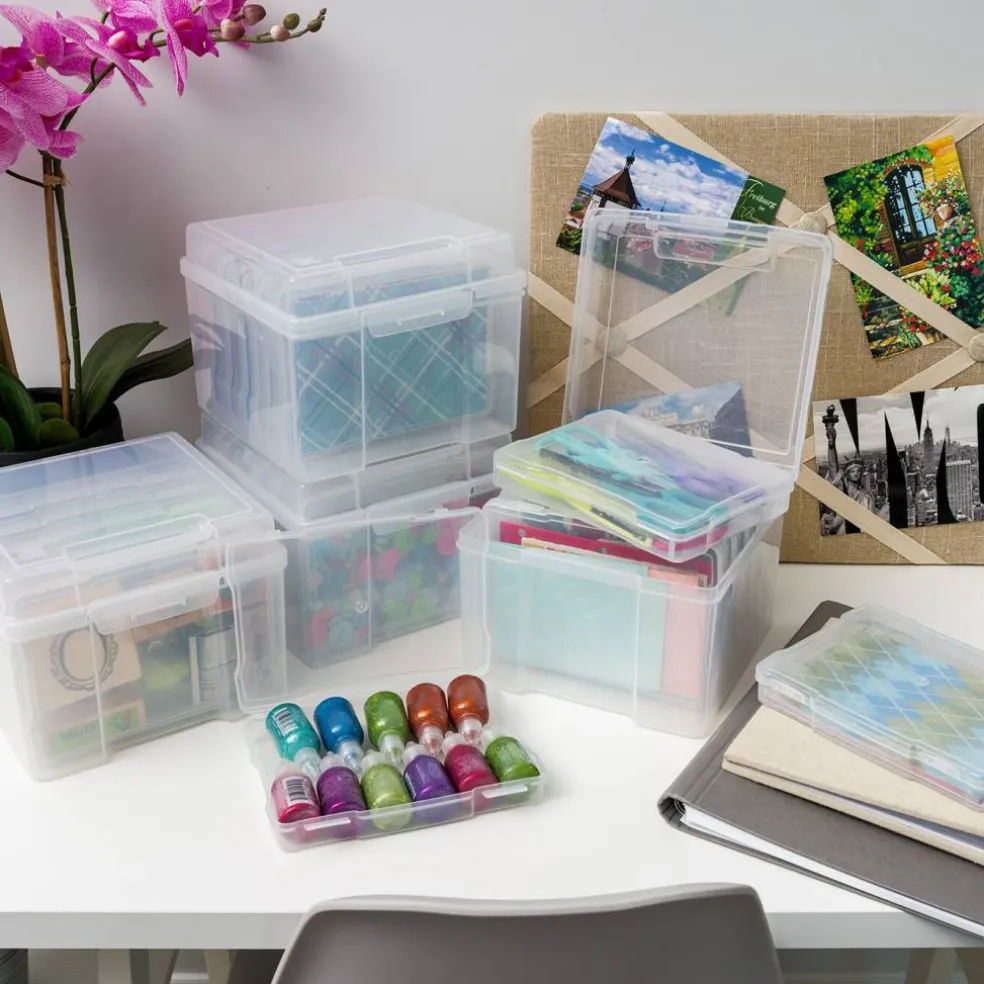 IRIS USA 5" x 7" Photo Storage and Embellishment Craft Keeper with 6 Cases, Clear