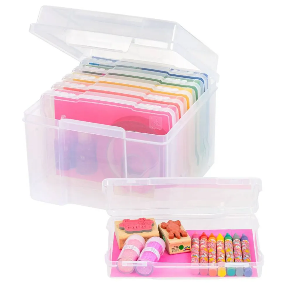 IRIS USA 5" x 7" Photo Storage and Embellishment Craft Keeper with 6 Cases, Clear