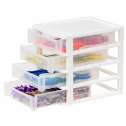 IRIS White 4-Drawer Desktop Plastic Drawer Organizer