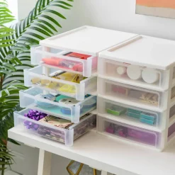 IRIS White 4-Drawer Desktop Plastic Drawer Organizer
