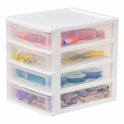 IRIS White 4-Drawer Desktop Plastic Drawer Organizer