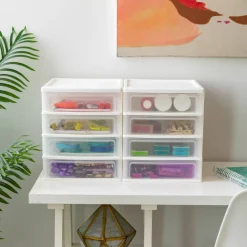 IRIS White 4-Drawer Desktop Plastic Drawer Organizer
