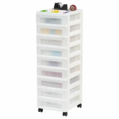 IRIS White 9-Drawer Storage Cart With Organizer Top