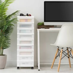 IRIS White 9-Drawer Storage Cart With Organizer Top
