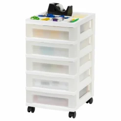 IRIS White 5-Drawer Storage Cart With Organizer Top