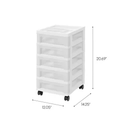 IRIS White 5-Drawer Storage Cart With Organizer Top