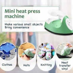 Iron Mini Heat Press Mini Iron Portable Handy Heat Press Small Iron with Charging Base Accessories for Beads Patch Clothes DIY Shoes T-Shirts Heat Transfer Vinyl Projects (Green)