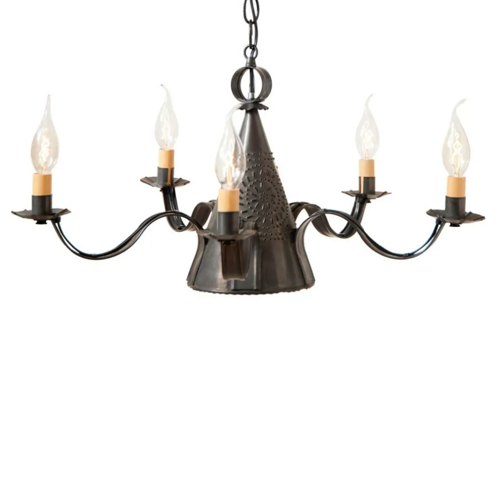 Irvins Country Tinware 5-Arm Small Sturbridge Chandelier in Kettle Black